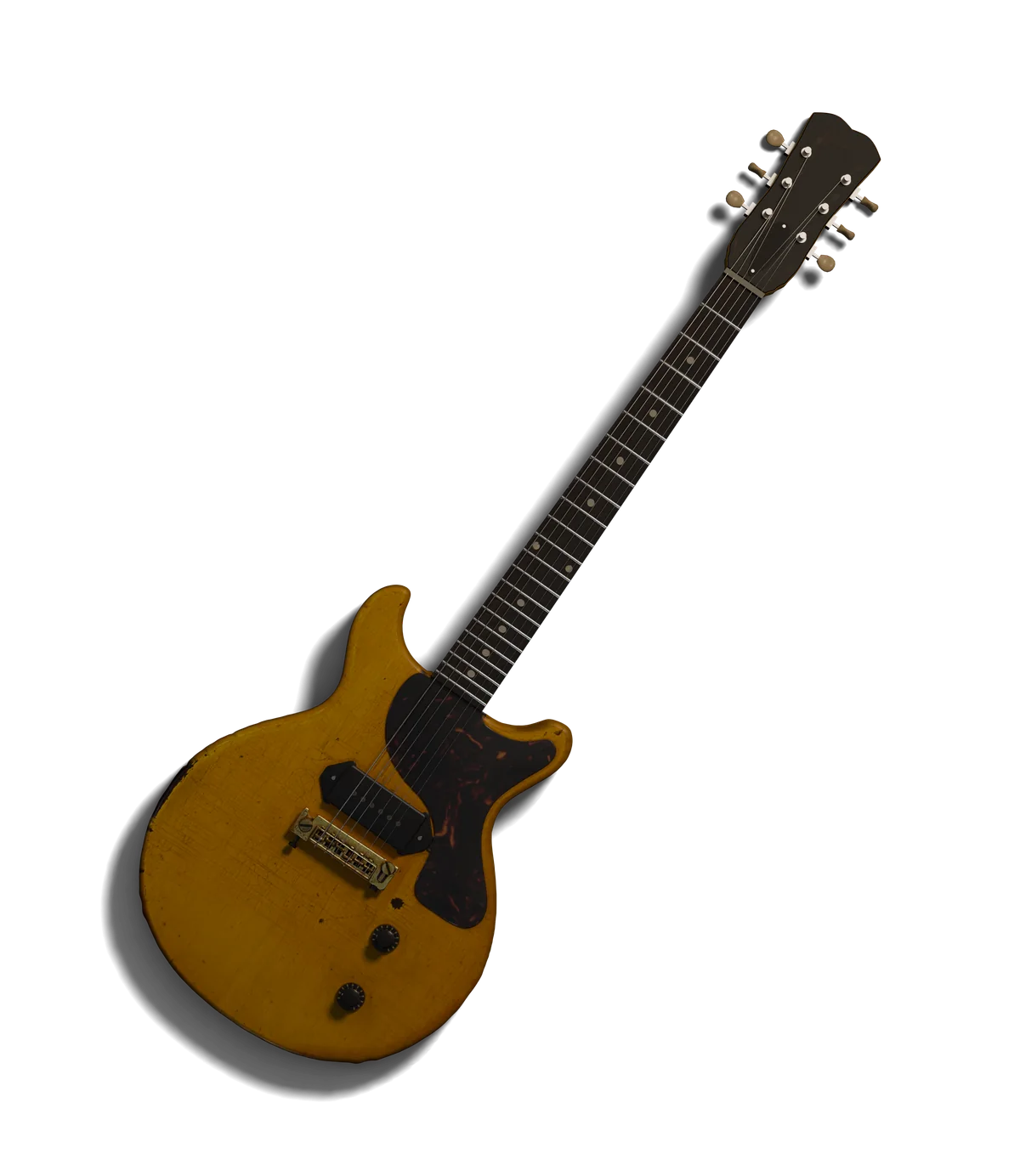 Richard’s TV Yellow Les Paul Junior, lying on the desk